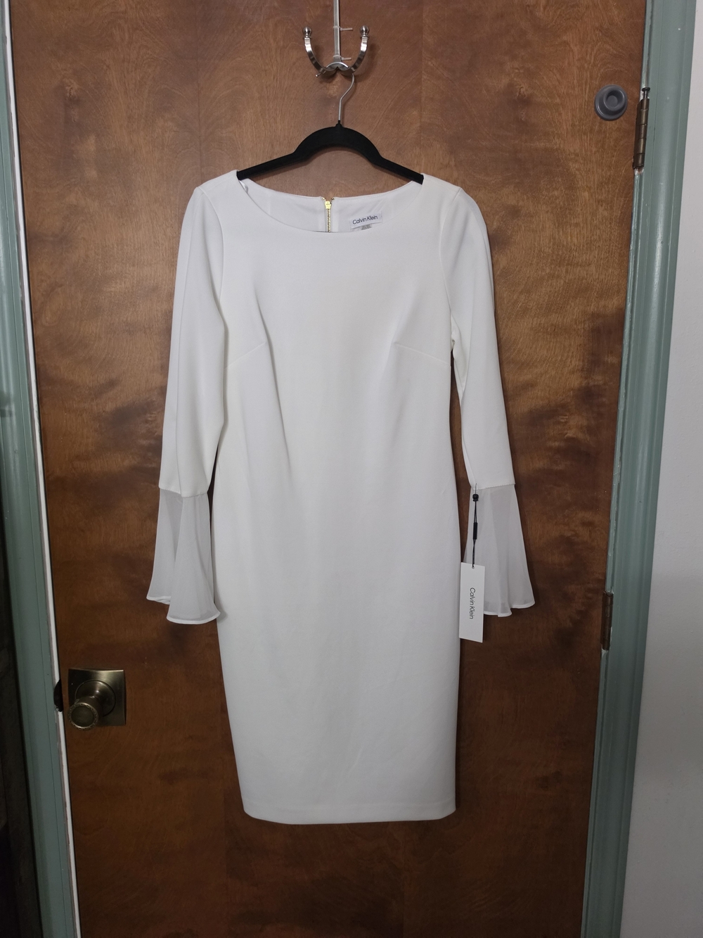 Calvin Klein Ivory Bell-Sleeve Sheath Dress